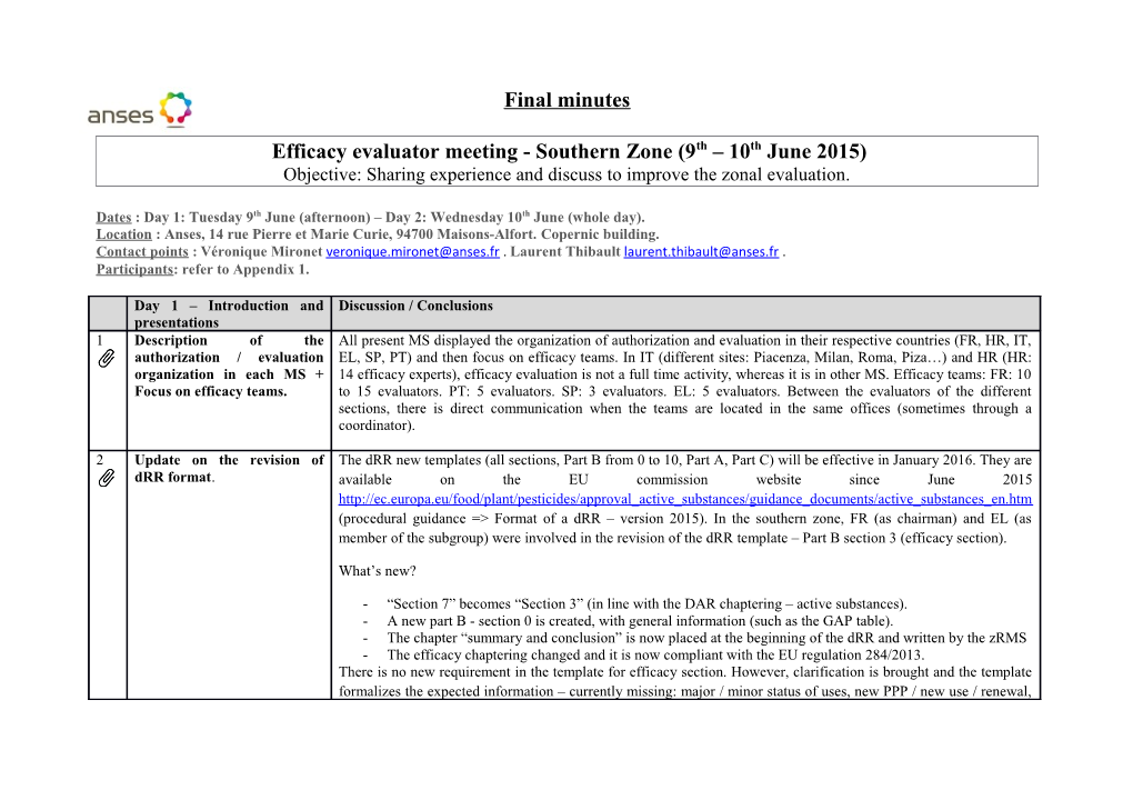 Efficacy Evaluator Meeting- Southern Zone (9Th 10Th June 2015)