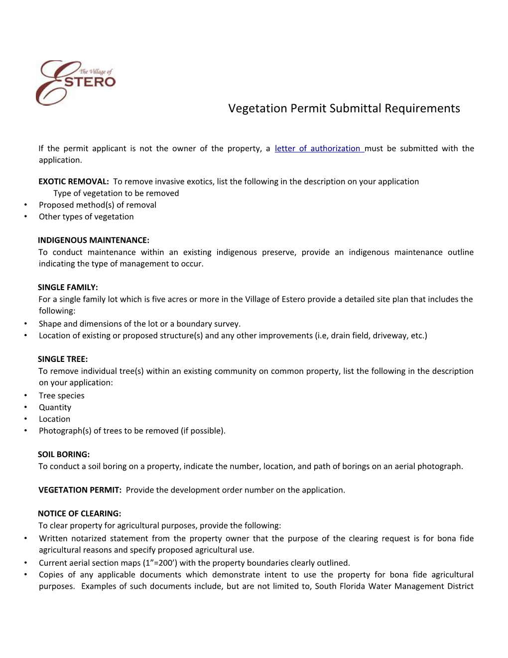 Vegetation Permit Submittal Requirements