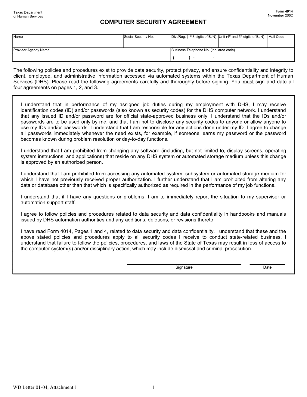 Computer Security Agreement - Prs