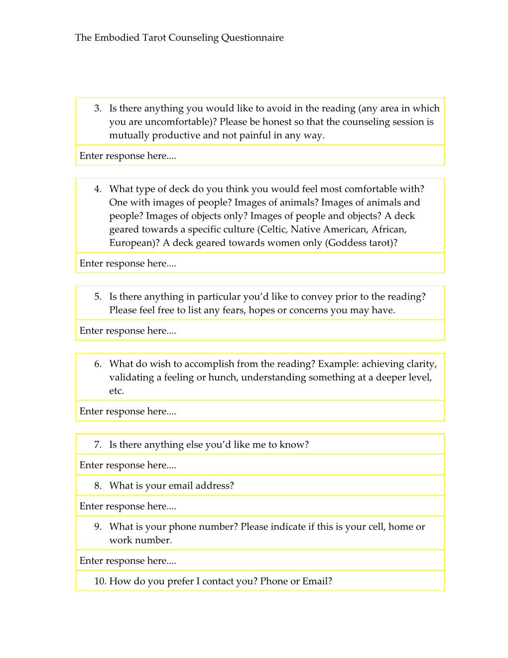 The Embodied Tarot Counseling Questionnaire