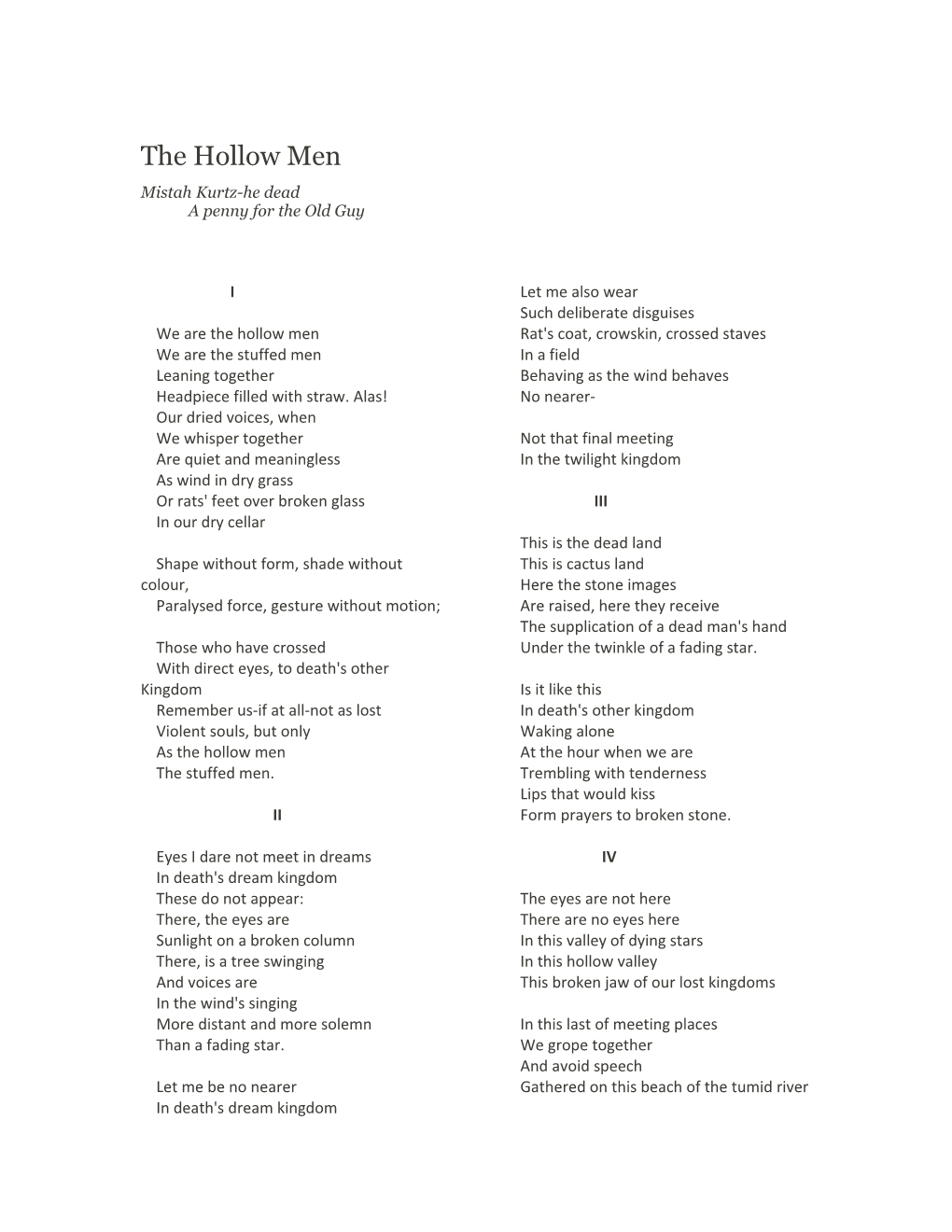 T.S. Eliot S the Hollow Men Analysis