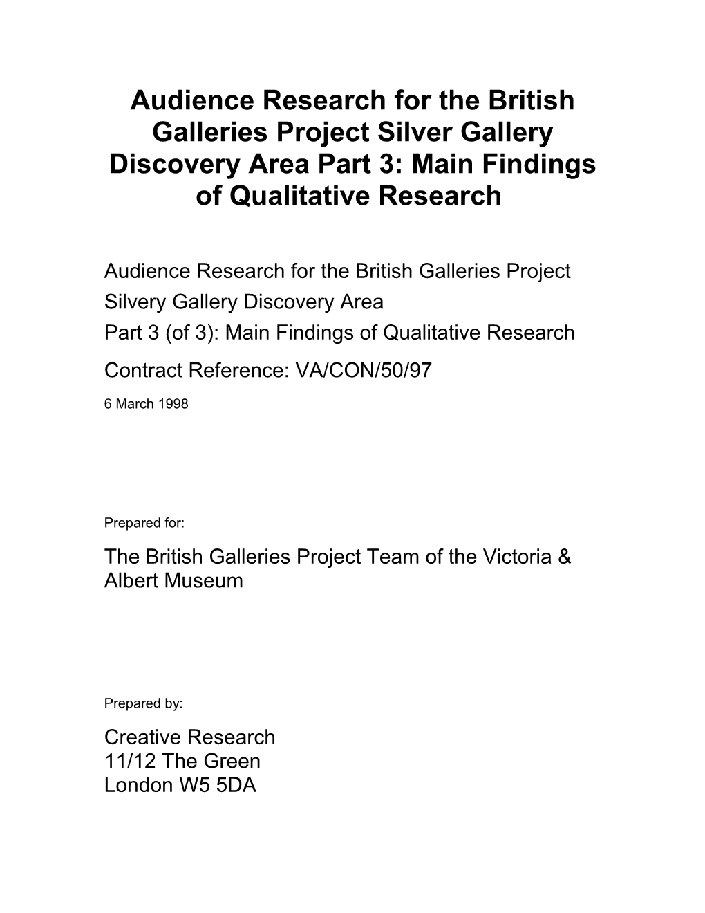 Audience Research for the British Galleries Project