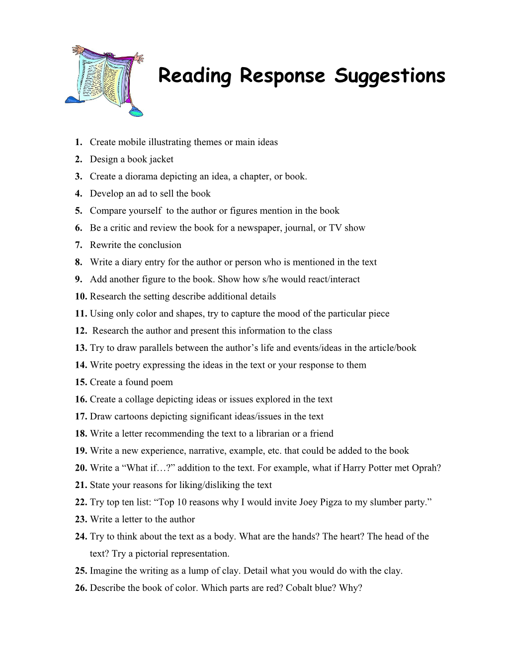 Reading Response Suggestions