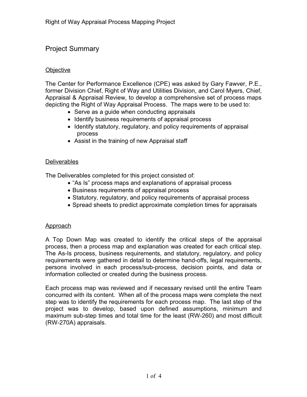 Right of Way Appraisal Process Mapping Project