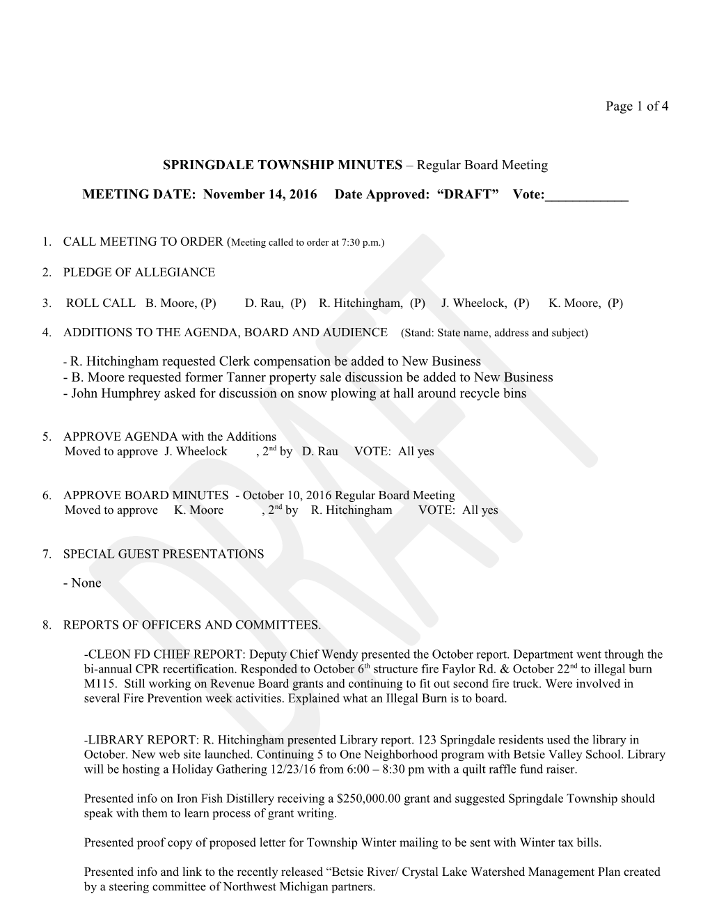 SPRINGDALETOWNSHIP MINUTES Regular Board Meeting