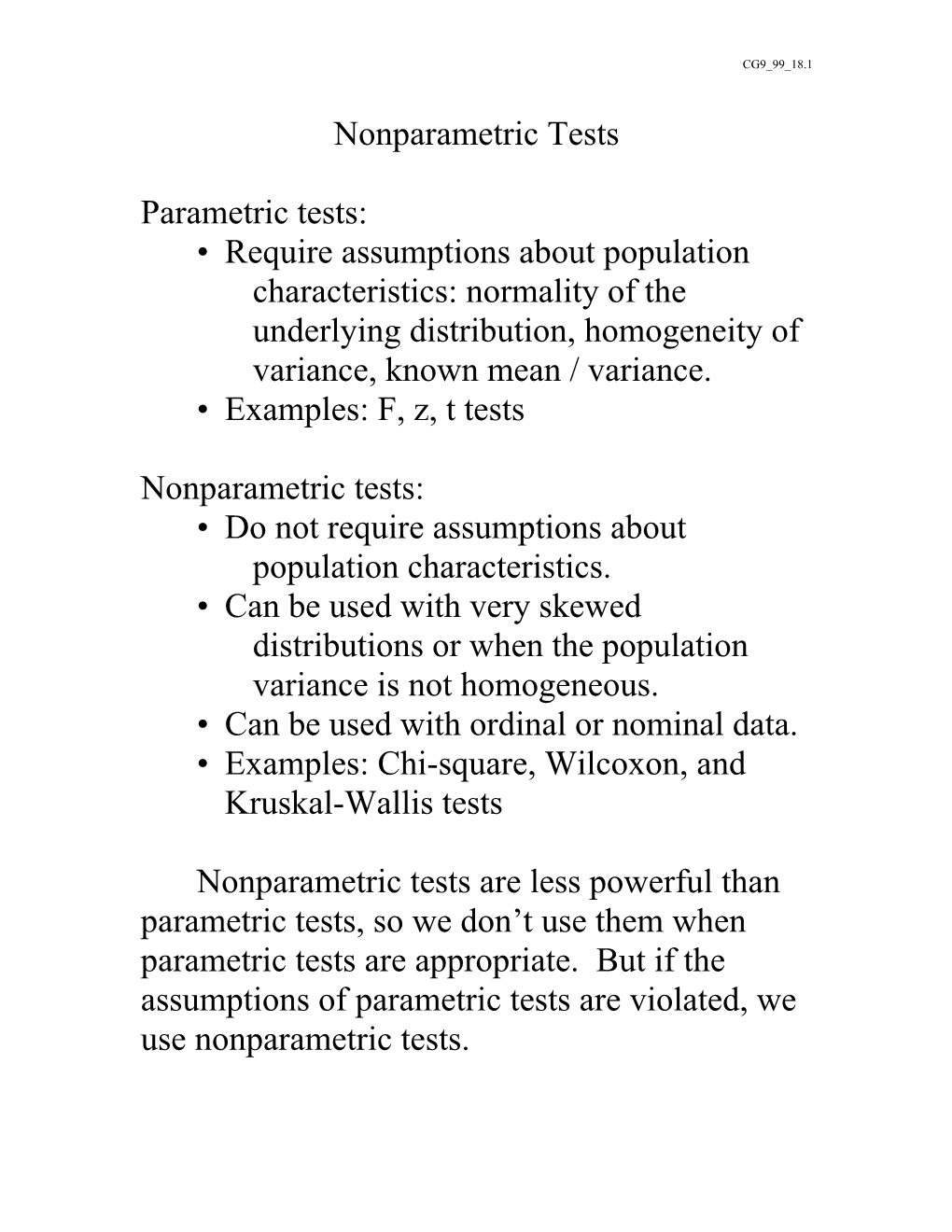 Nonparametric Tests