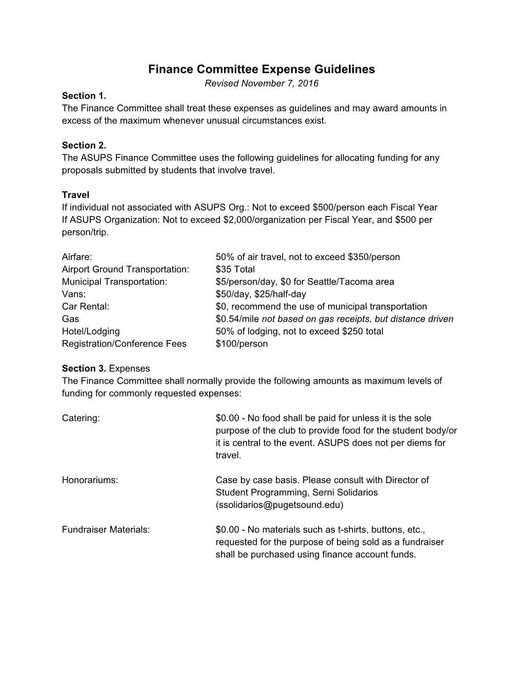 Finance Committee Expense Guidelines