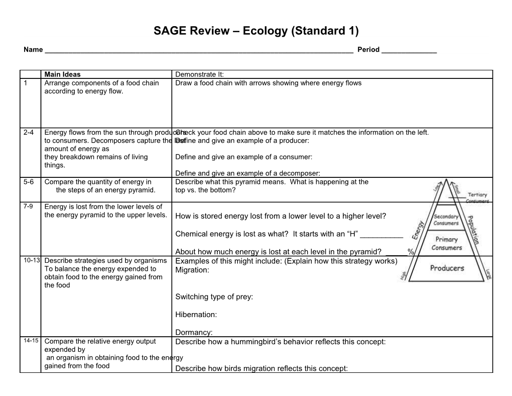 SAGE Review Ecology (Standard 1)