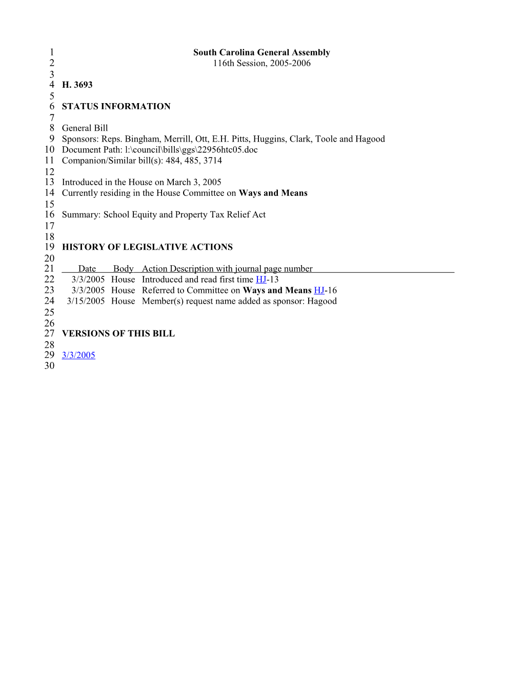 2005-2006 Bill 3693: School Equity and Property Tax Relief Act - South Carolina Legislature