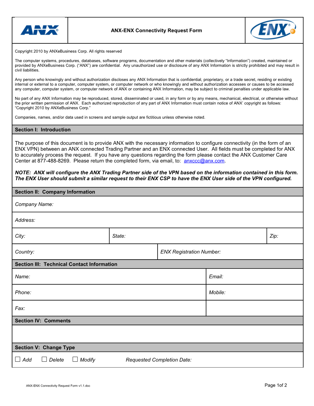 Section III: Technical Contact Information