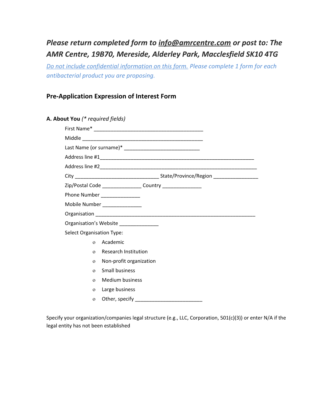 Pre-Application Expression of Interest Form