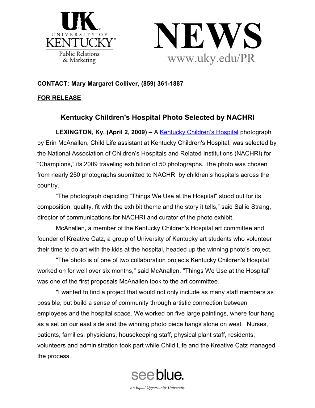 Kentucky Children's Hospital Photo Selected by NACHRI