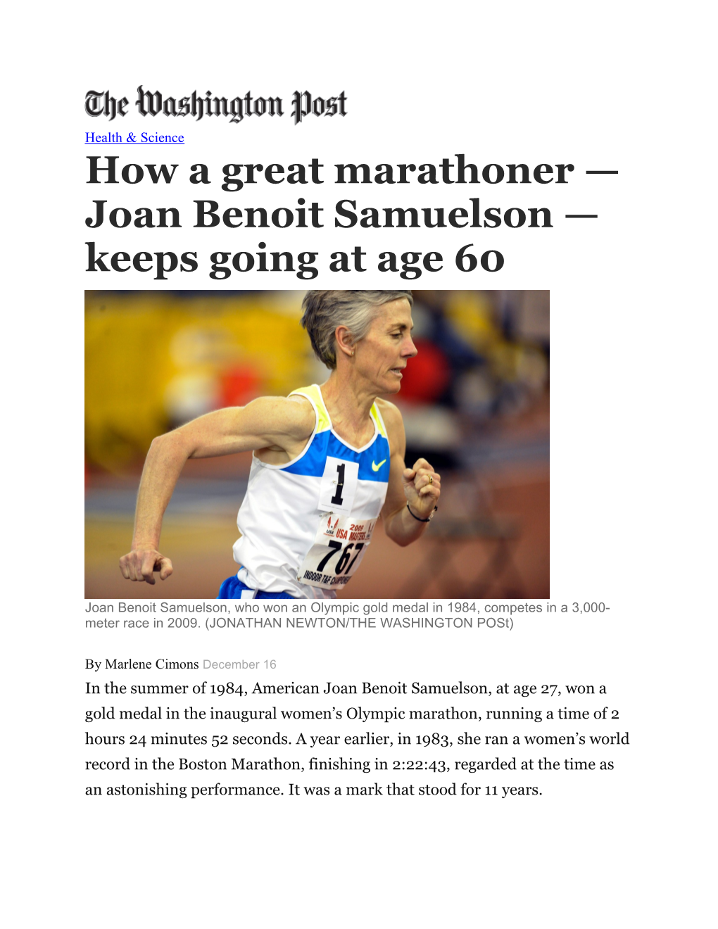 How a Great Marathoner Joan Benoit Samuelson Keeps Going at Age 60