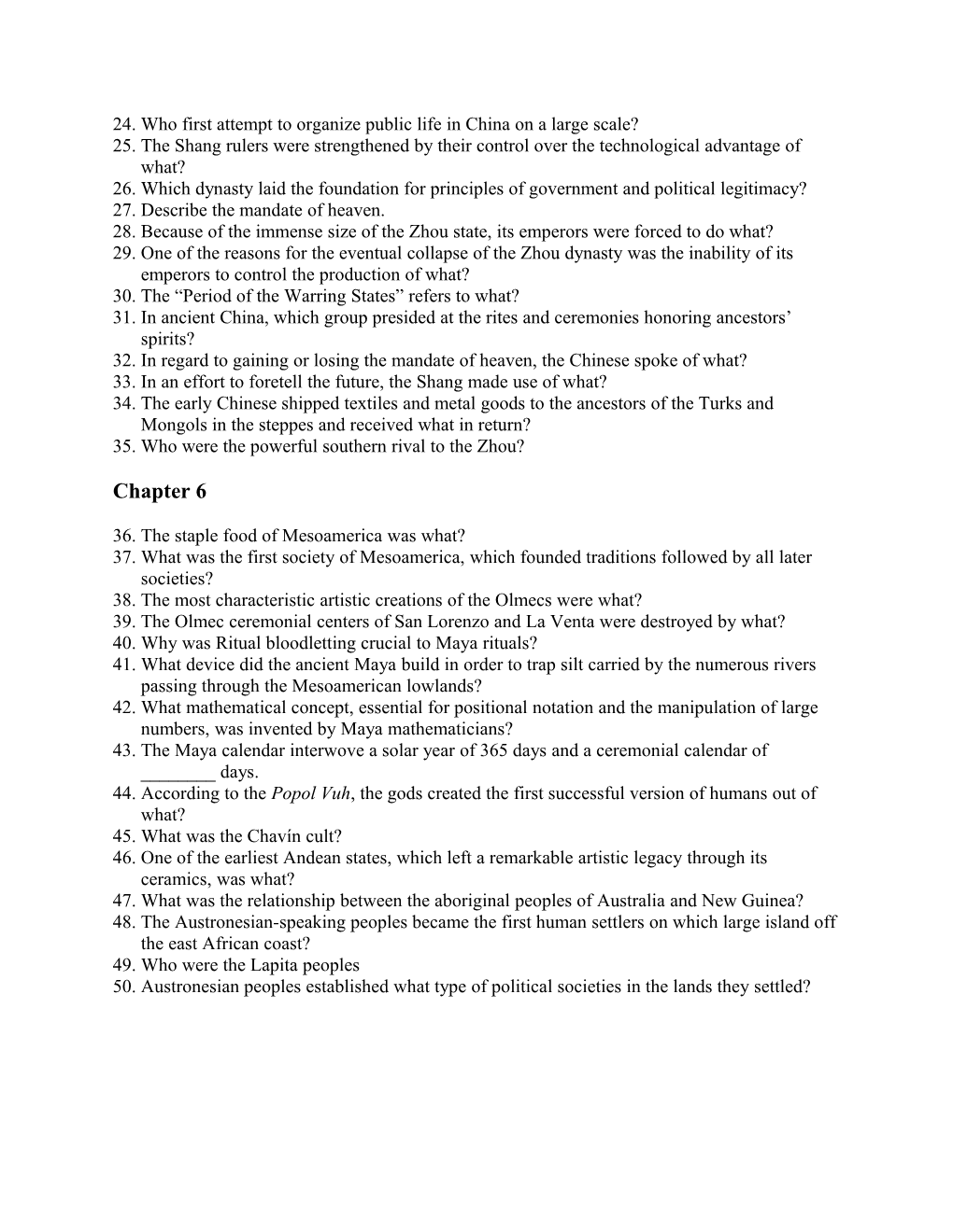 A.P. World History Unit 1 Test Study Guide