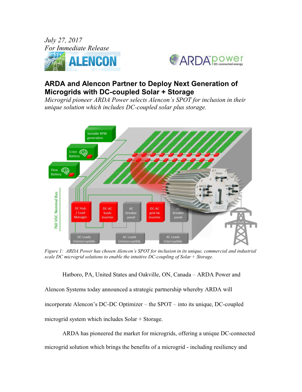ARDA and Alencon Partner to Deploy Next Generation of Microgrids with DC-Coupled Solar