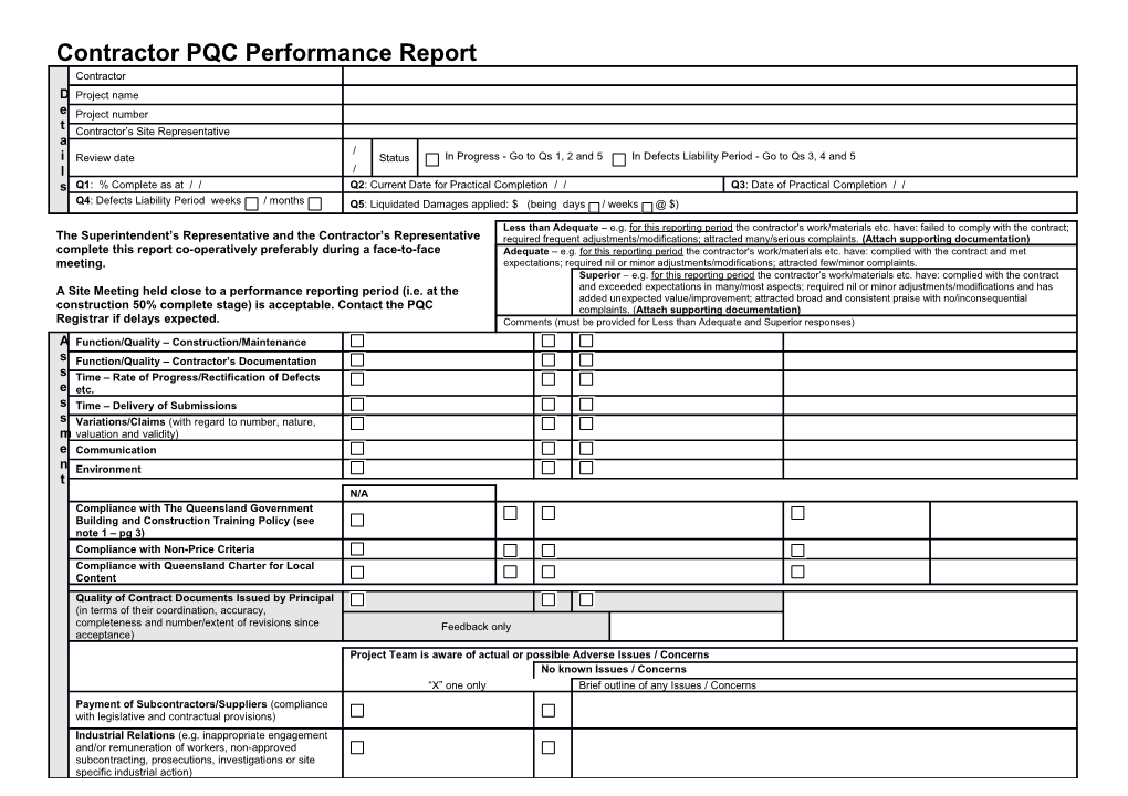 Contractor PQC: Performance Report Type 1C