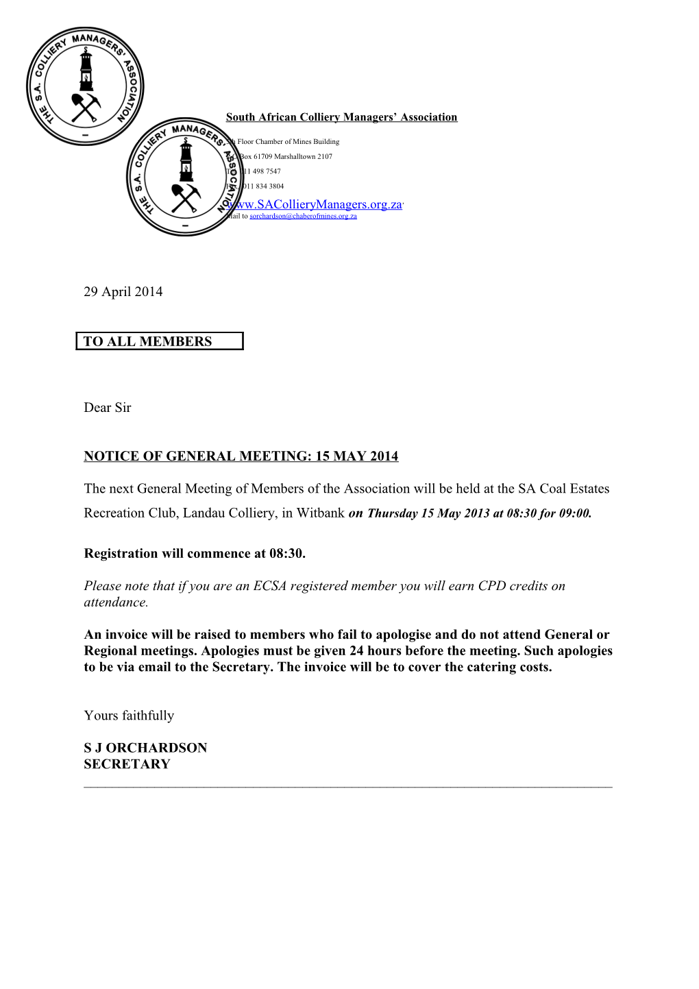 Sacma Notice of General Meeting