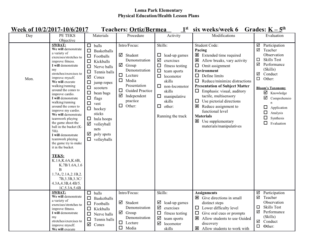 Physical Education/Healthlesson Plans