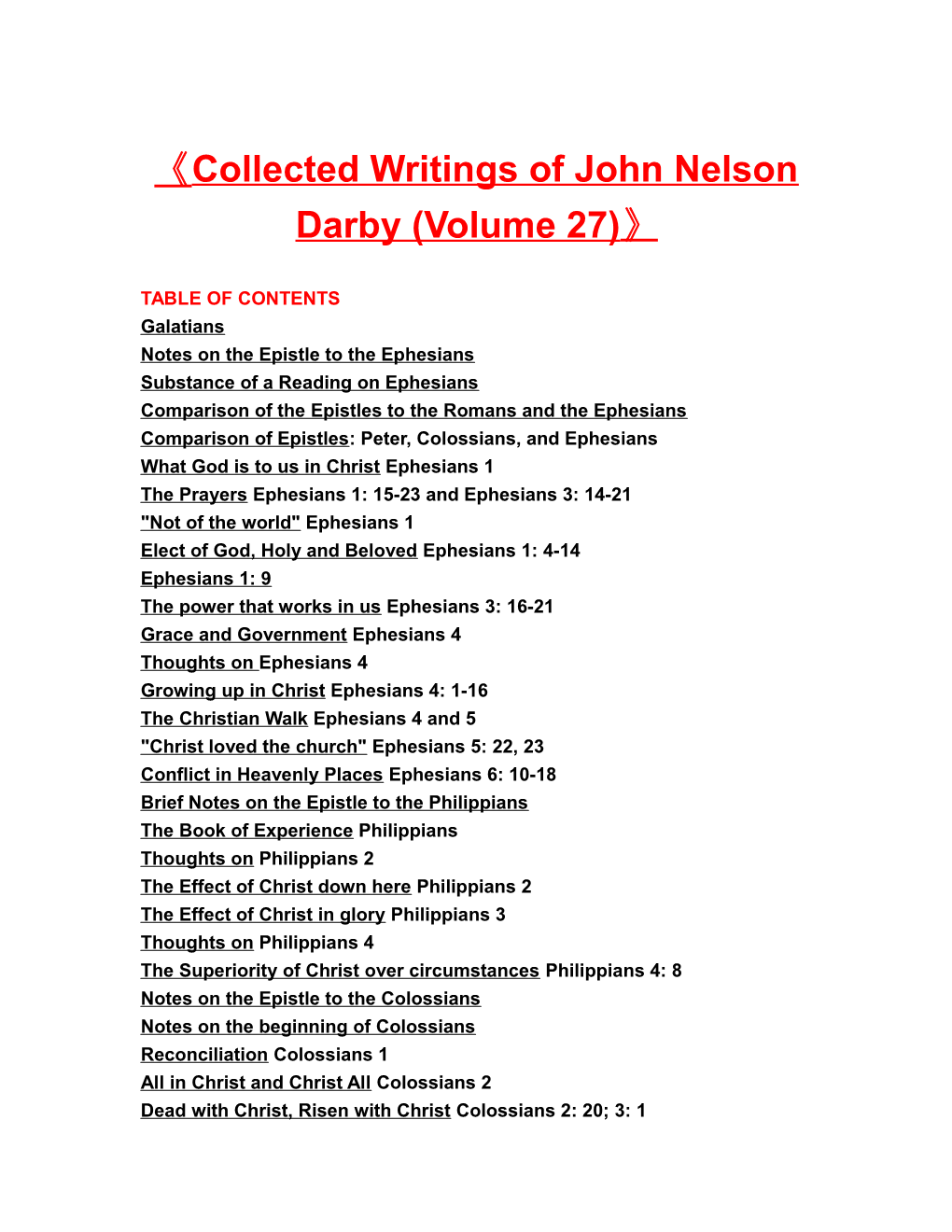 Collected Writings of John Nelson Darby (Volume 27)