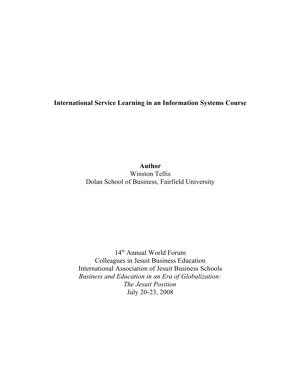 International Service Learning in an Information Systems Course
