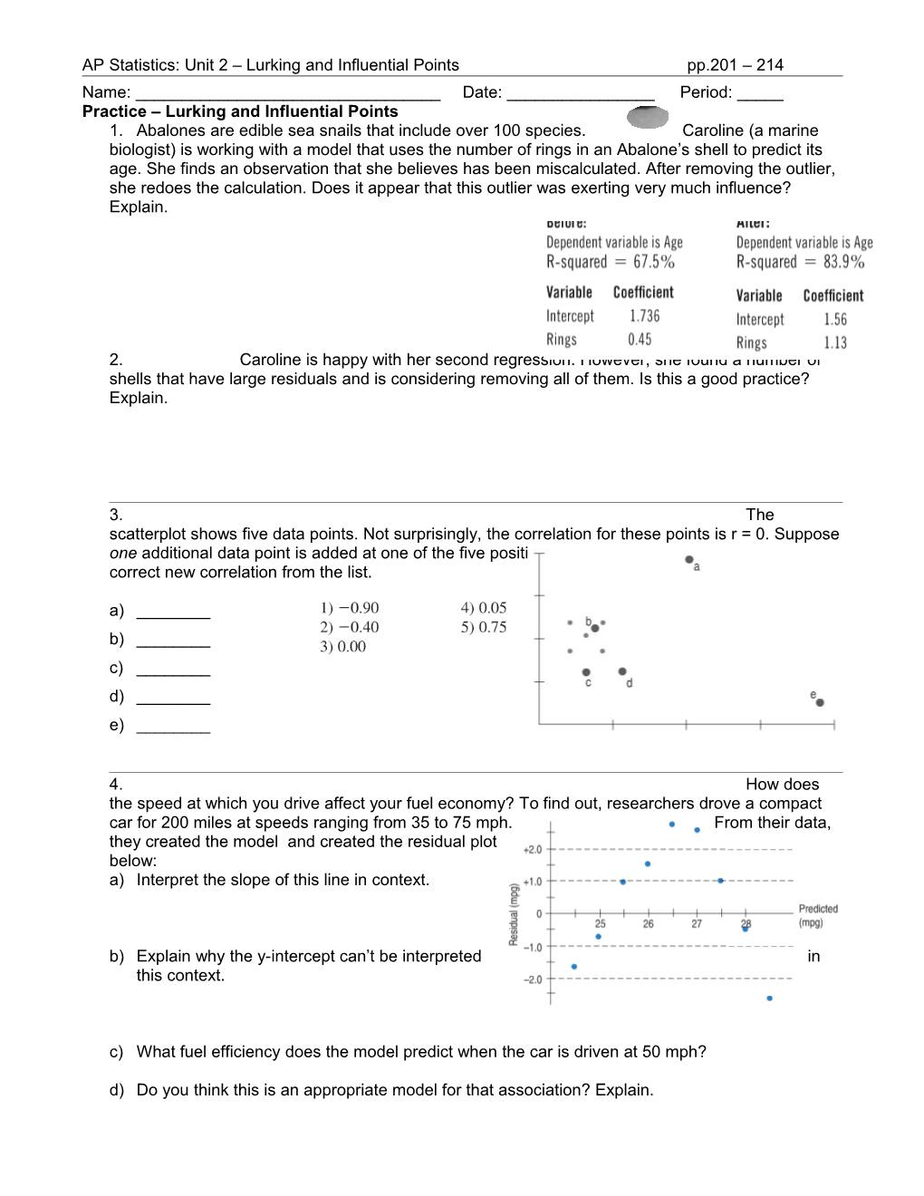 AP Statistics: Unit 2 Lurking and Influential Pointspp.201 214