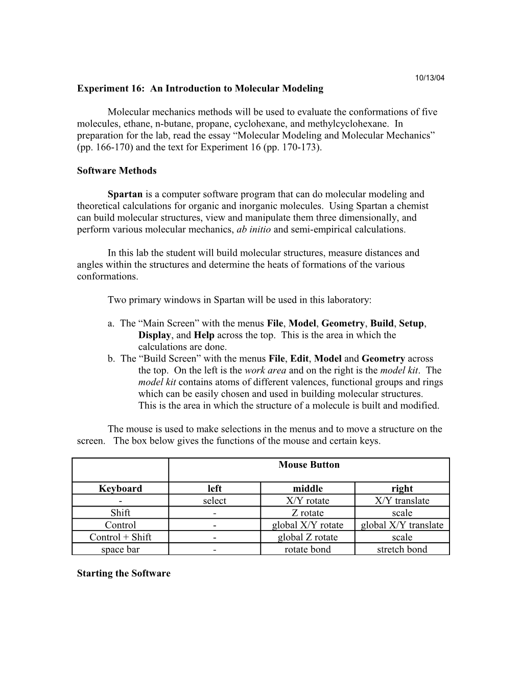 Experiment 16: an Introduction to Molecular Modeling