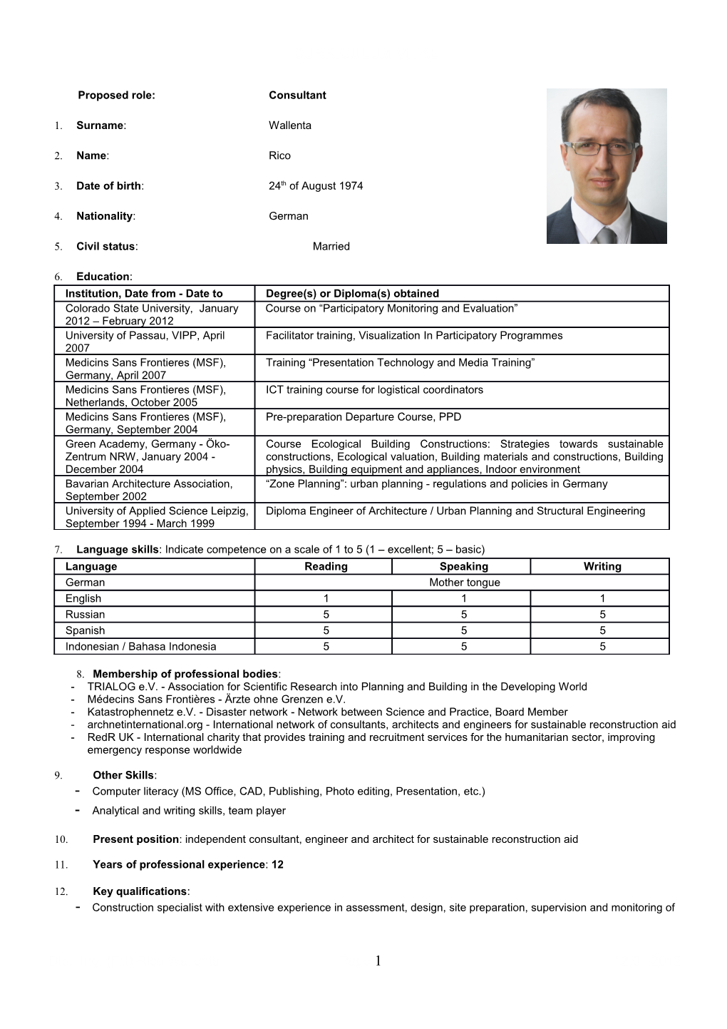 CV of Mr. Rico Wallenta