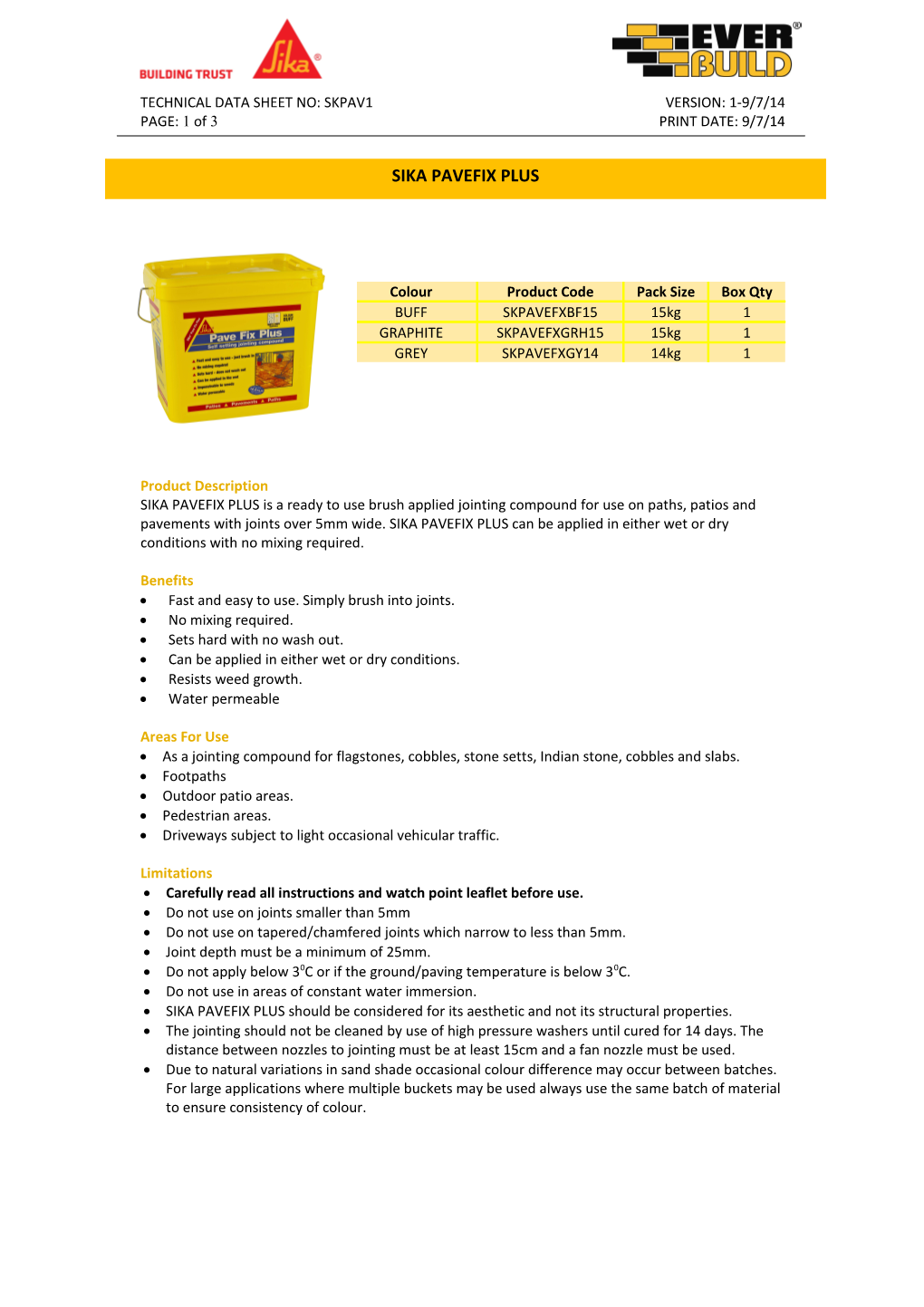 Technical Data Sheet No: Skpav1version: 1-9/7/14