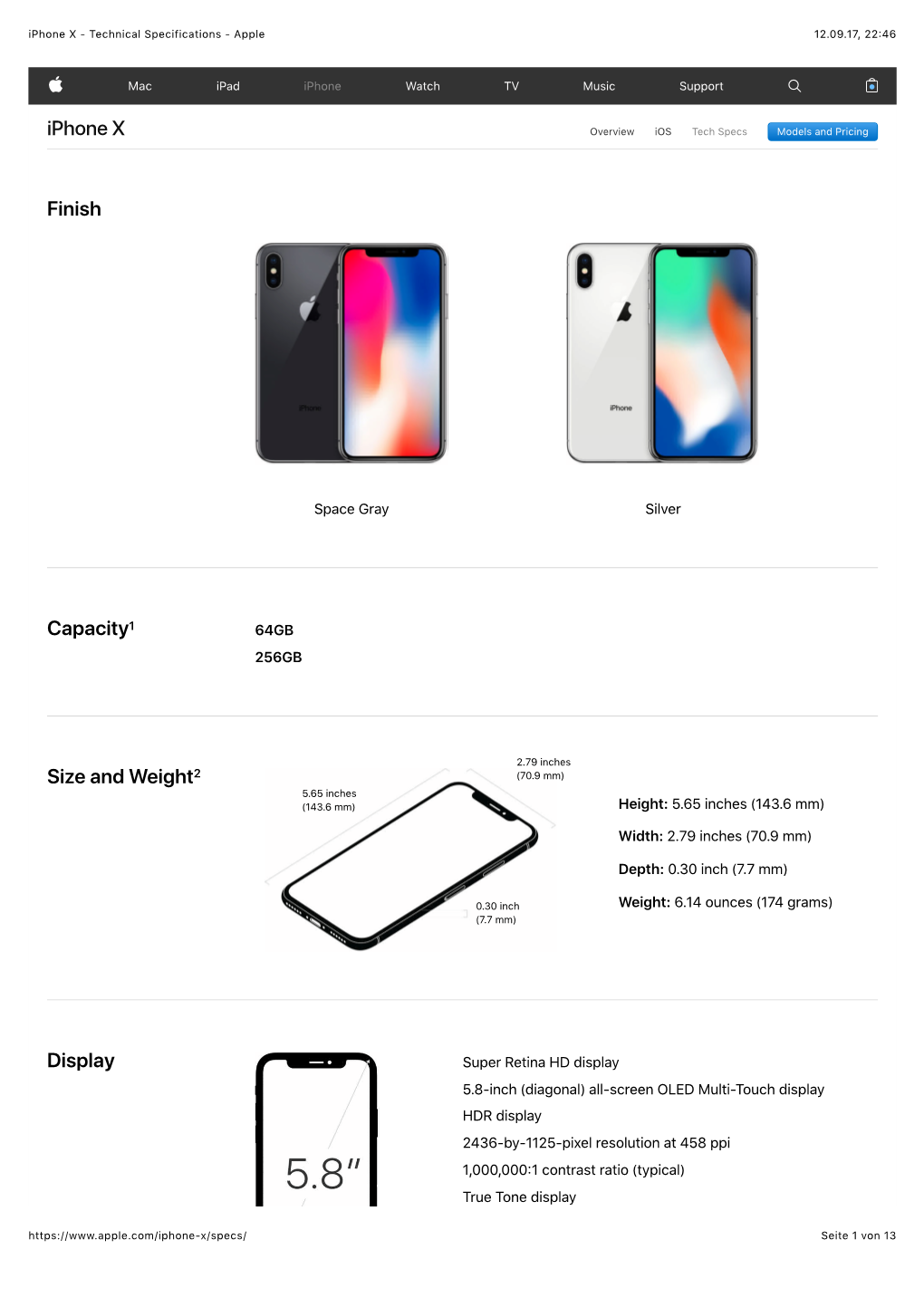 Iphone X - Technical Specifications