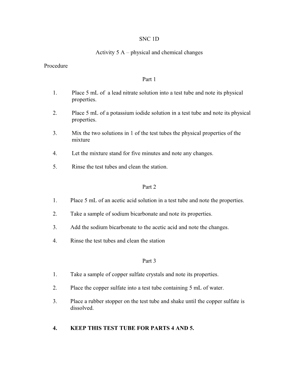 Activity 5 a Physical and Chemical Changes