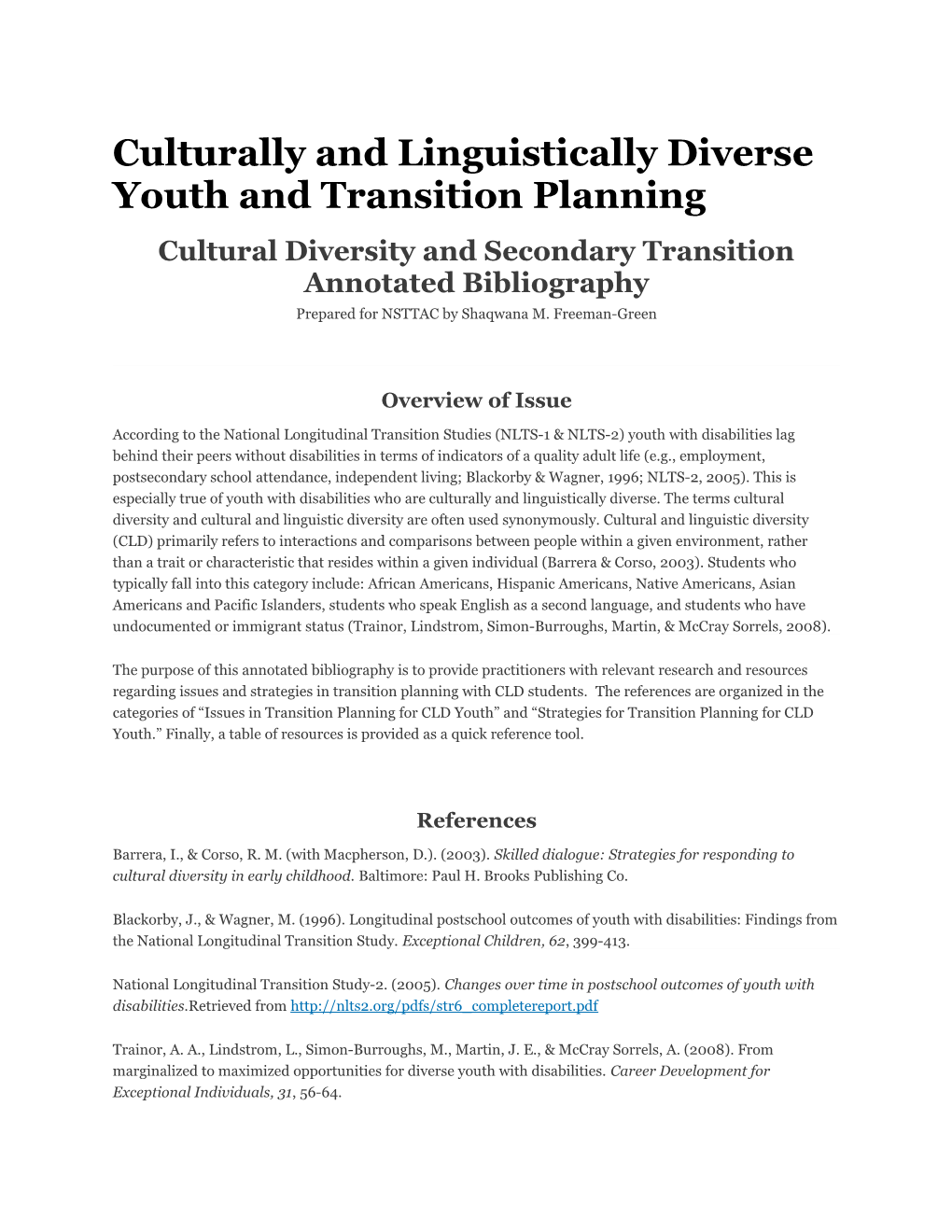 Culturally and Linguistically Diverse Youth and Transition Planning