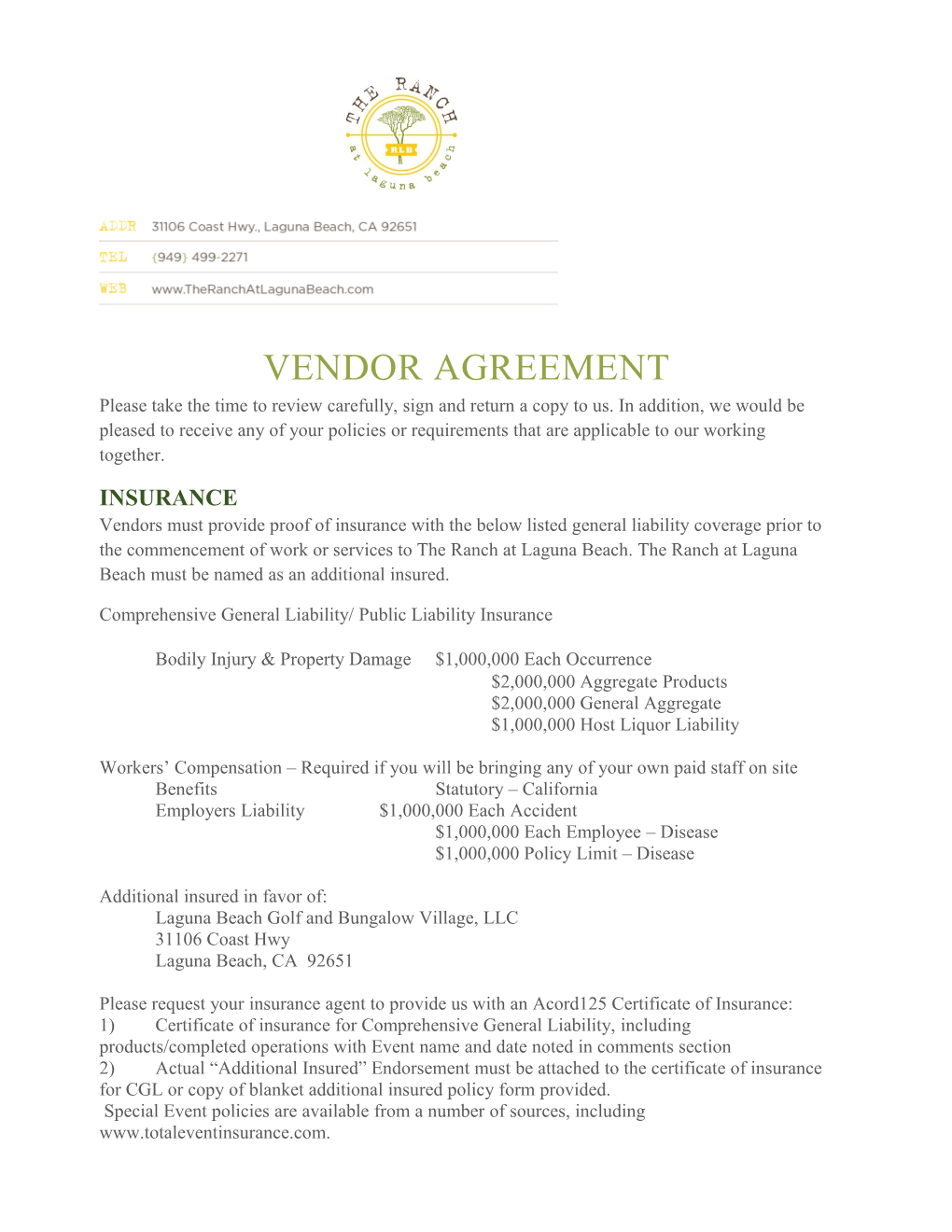 Vendor Agreement