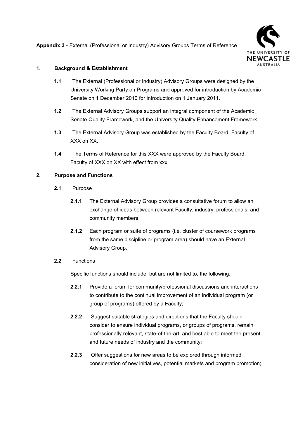 Appendix 3 - External (Professional Or Industry) Advisory Groups Terms of Reference