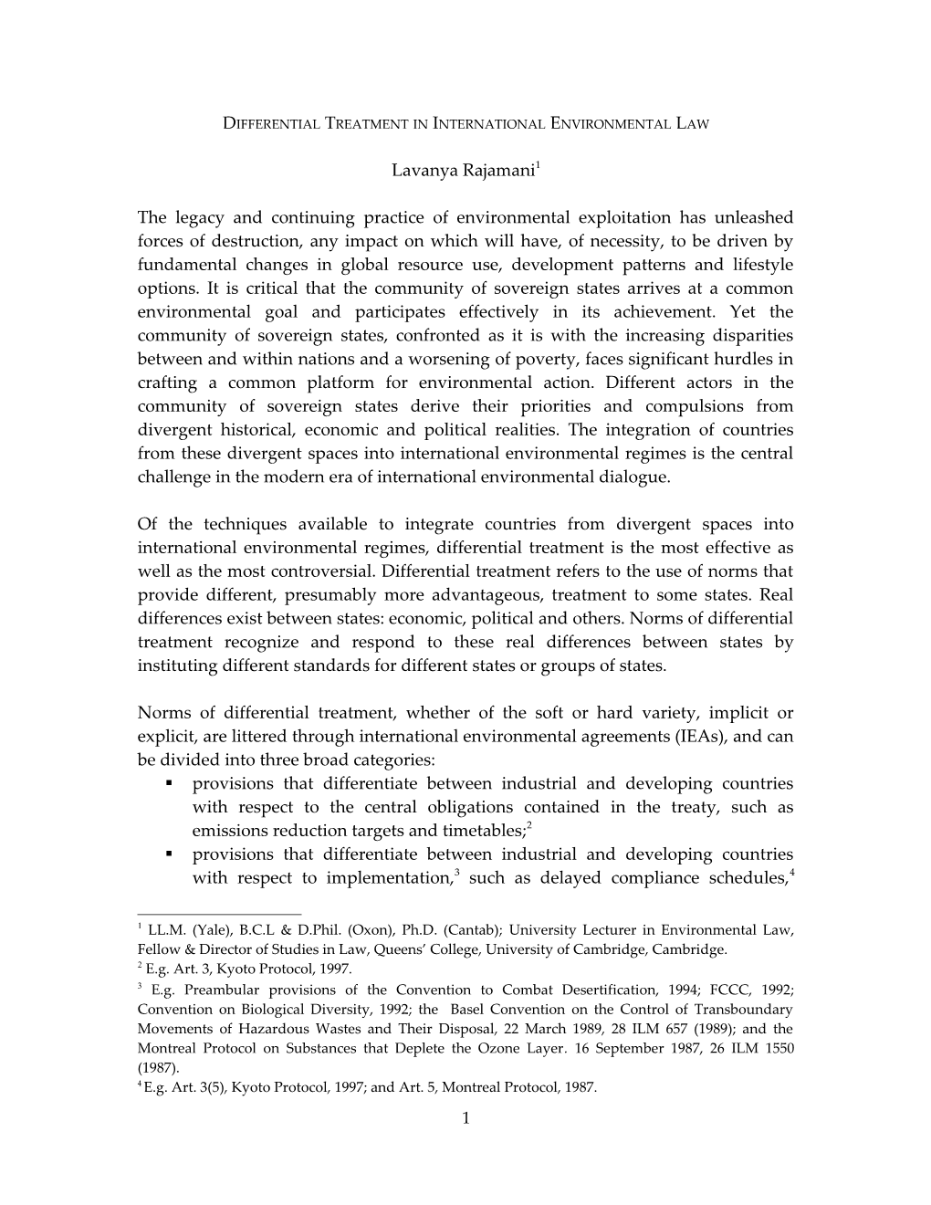 Differential Treatment in International Environmental Law: Its Reach, Promise and Boundaries