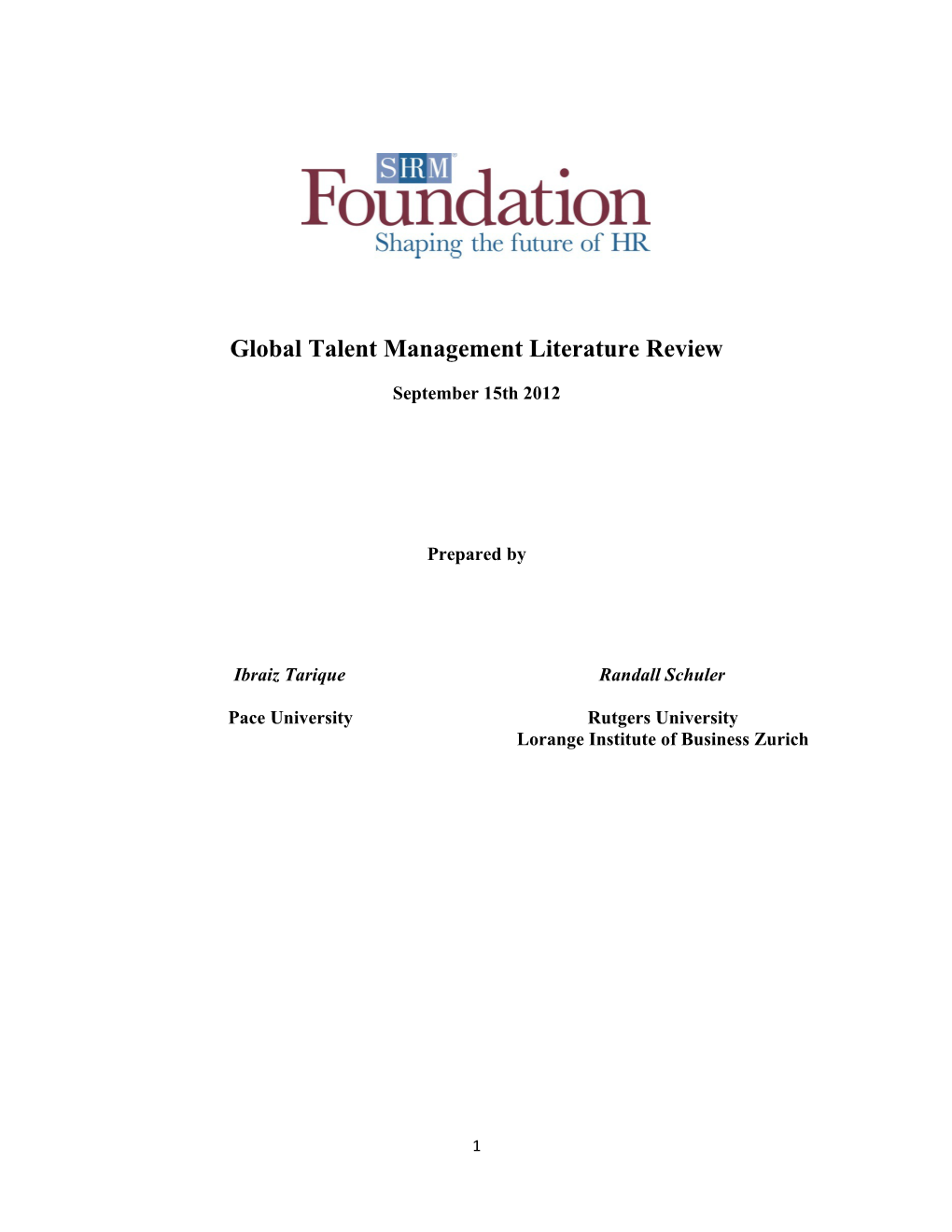 Global Talent Management Literature Review
