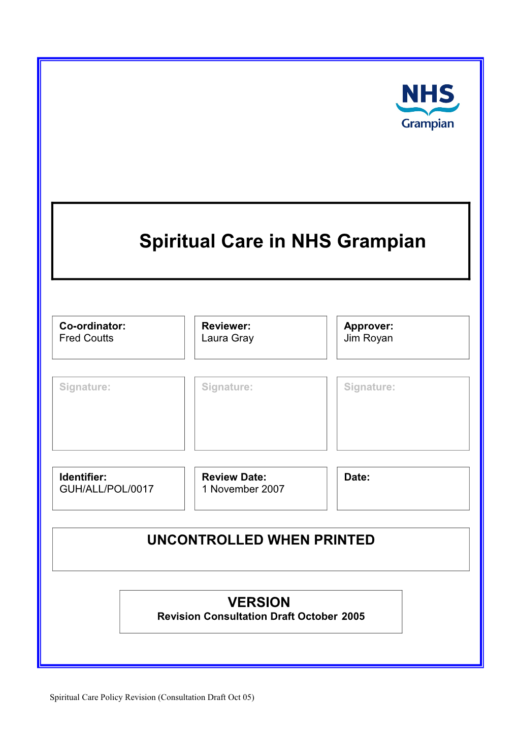 Spiritual Care in NHS Grampian