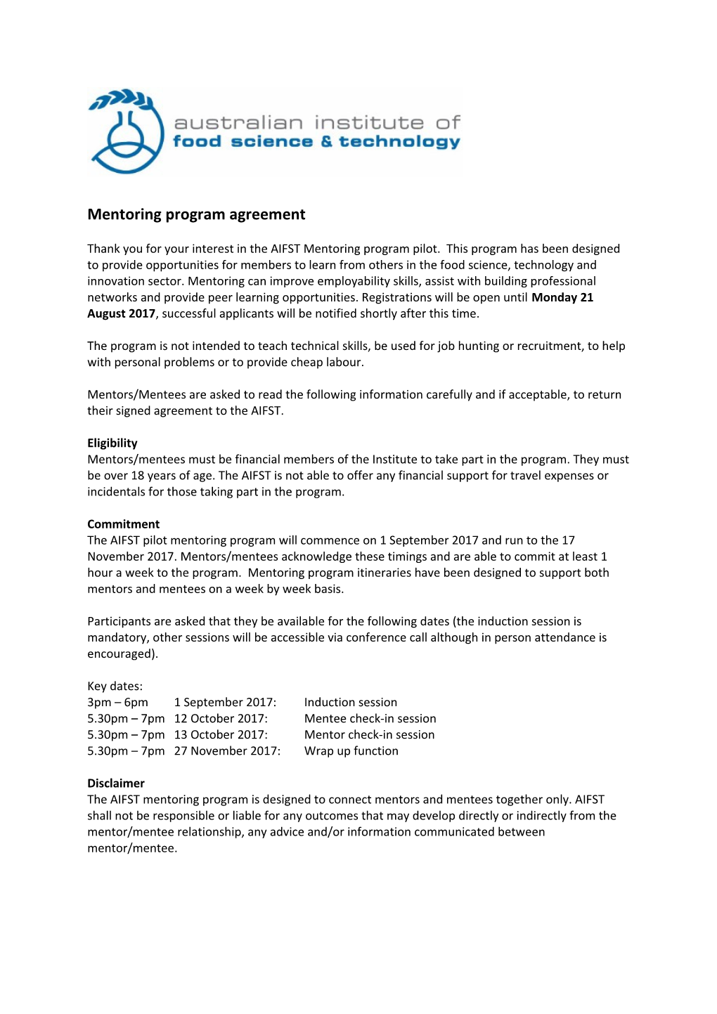 Mentoring Program Agreement