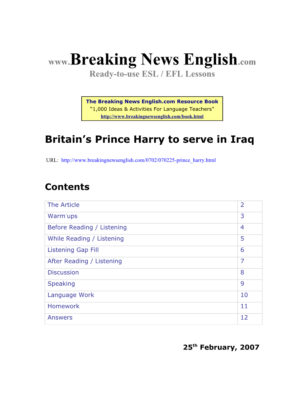 Britain's Prince Harry to Serve in Iraq