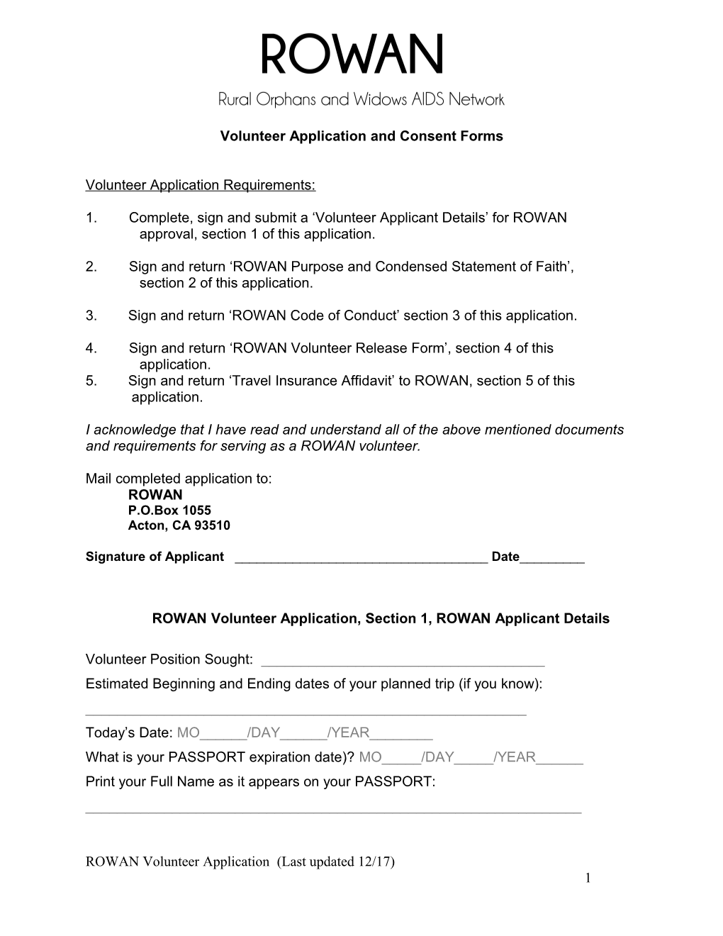 Volunteer Application and Consent Forms