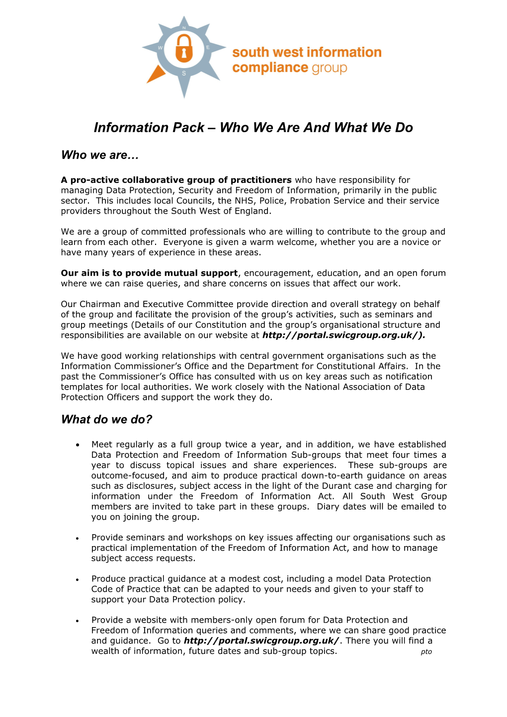 Information Pack Who We Are and What We Do