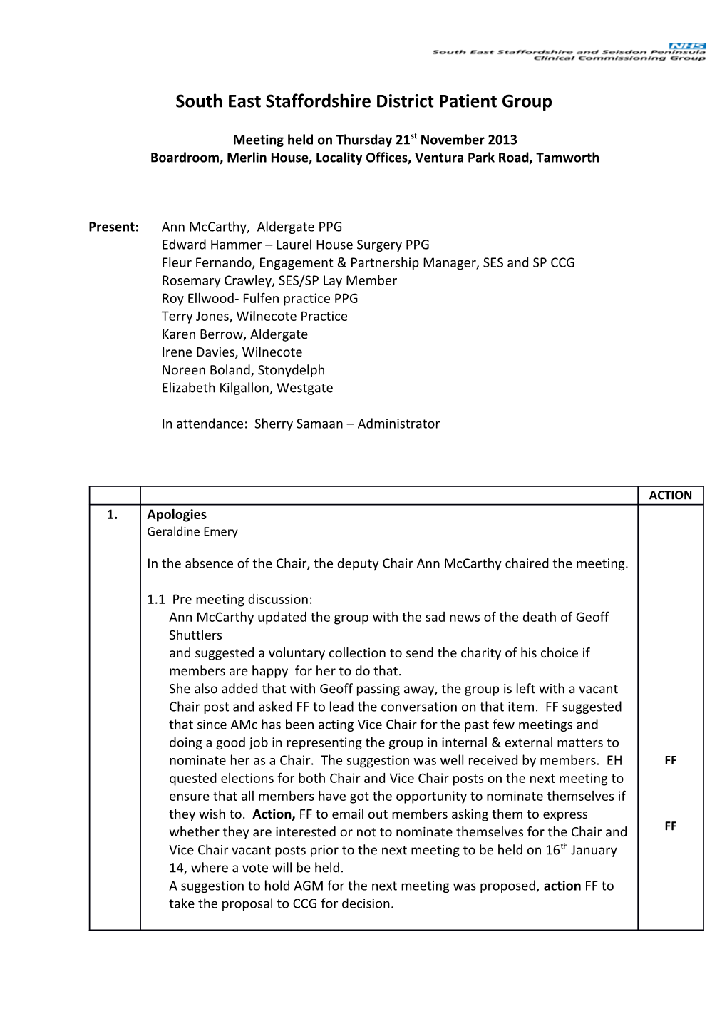 Terms of Reference, It Was Agreed for FF to Add an Election Process in the Terms of Reference