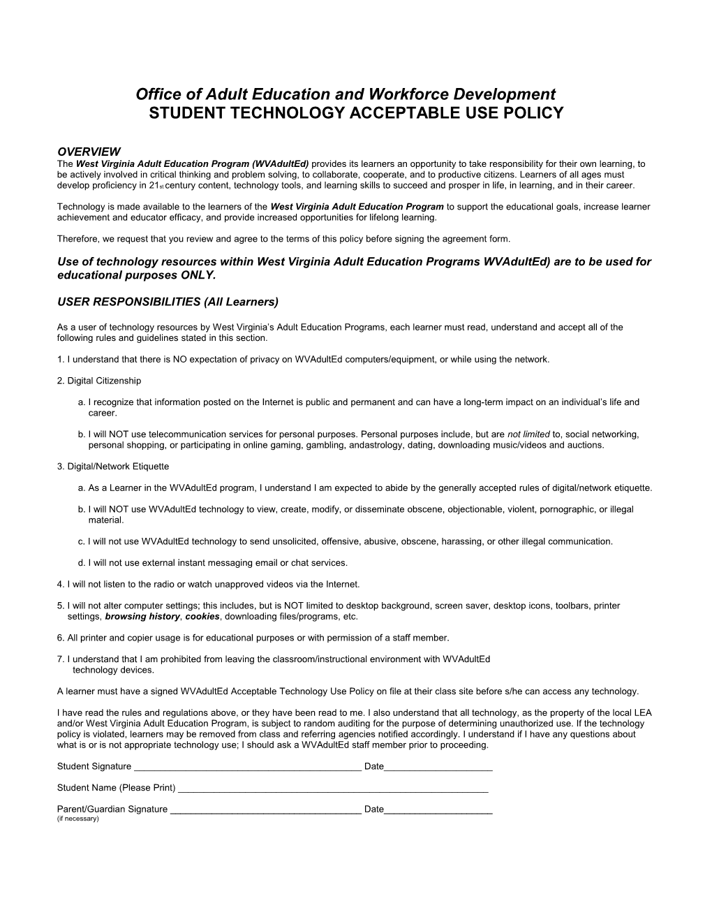 Student Technology Acceptable Use Policy