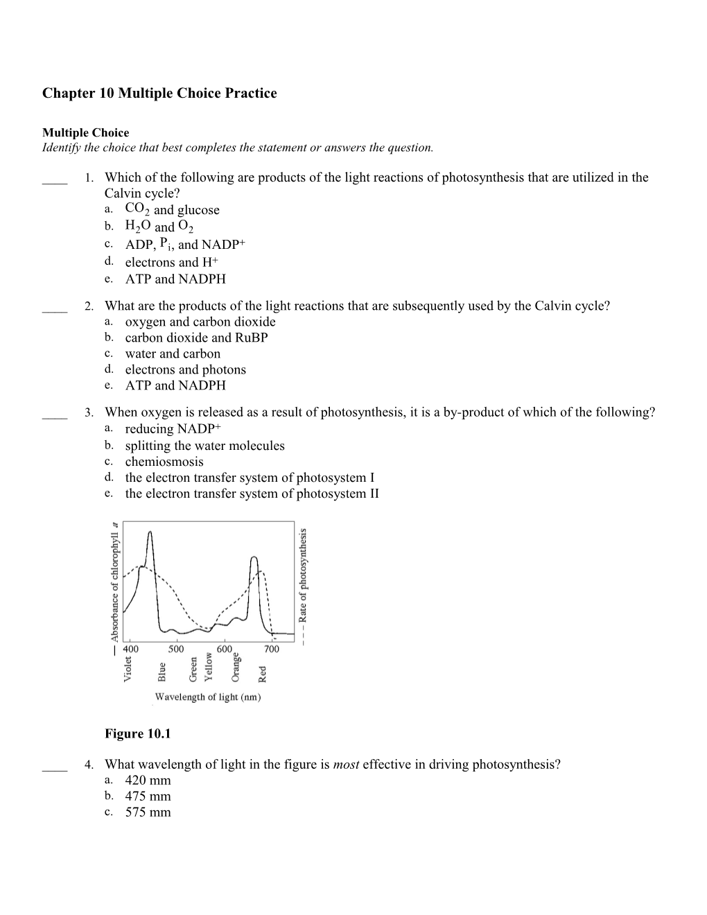 Chapter 10 Multiple Choice Practice