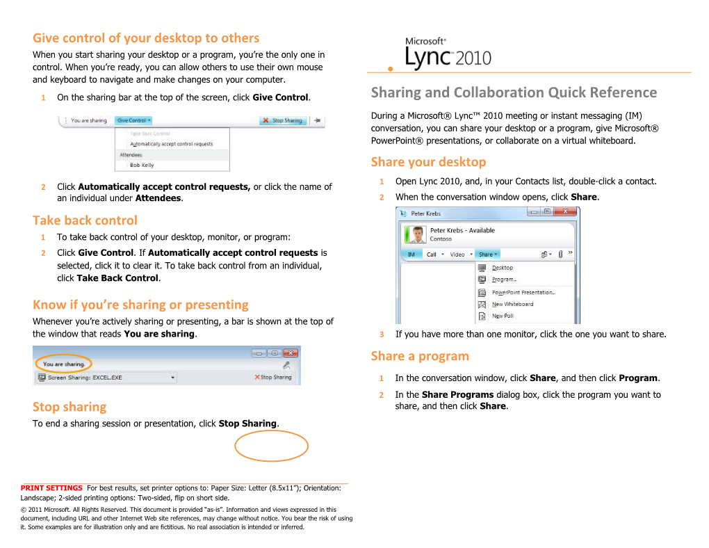 Lync 2010 Sharing and Collaboration Quick Reference