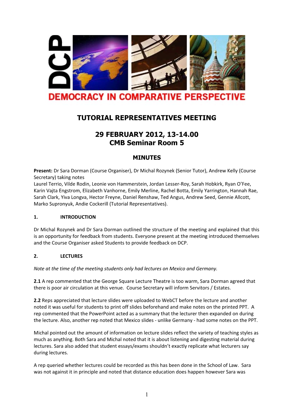Tutorial Representatives Meeting