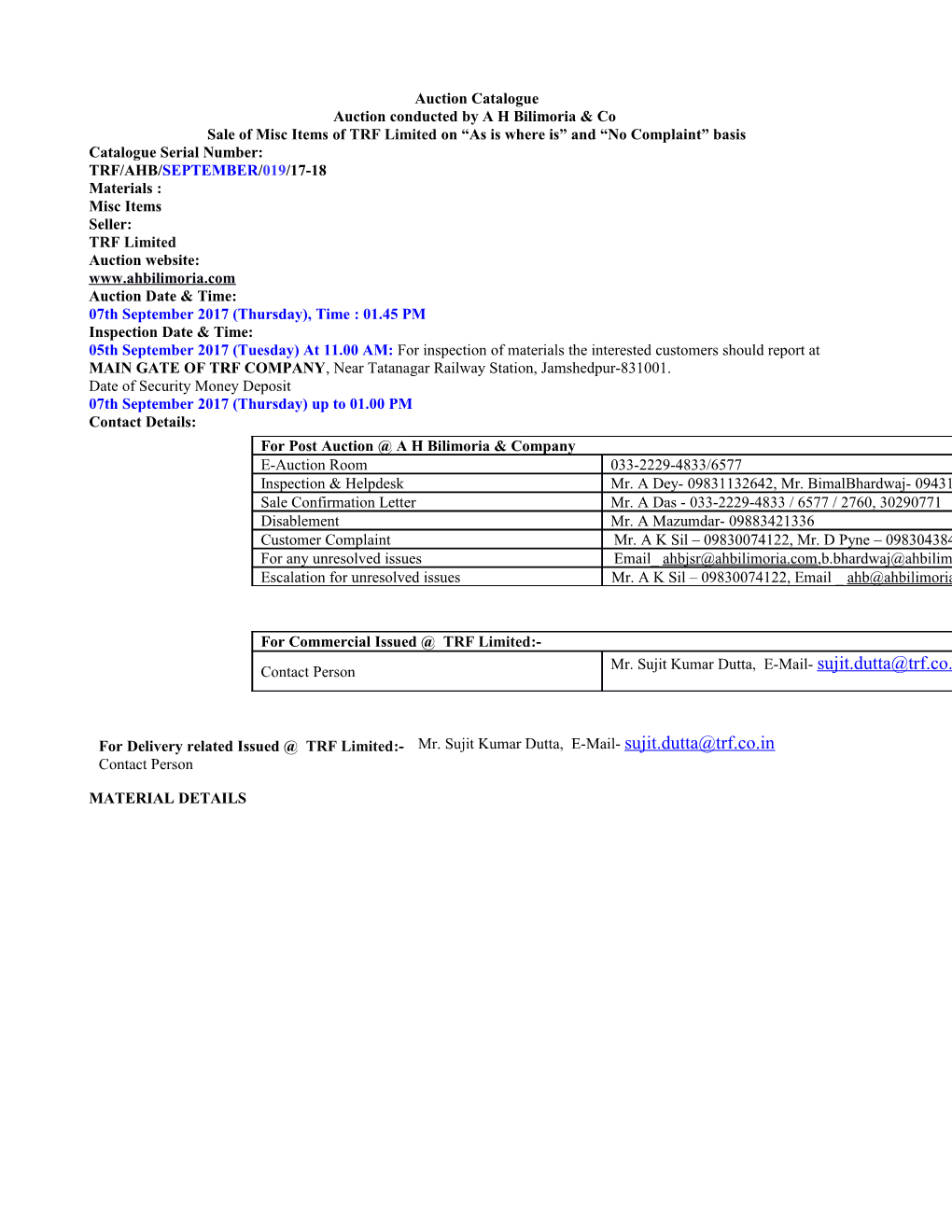 Catalogue Serial Number: TSL/AHB/SEPTEMBER/019/17-18