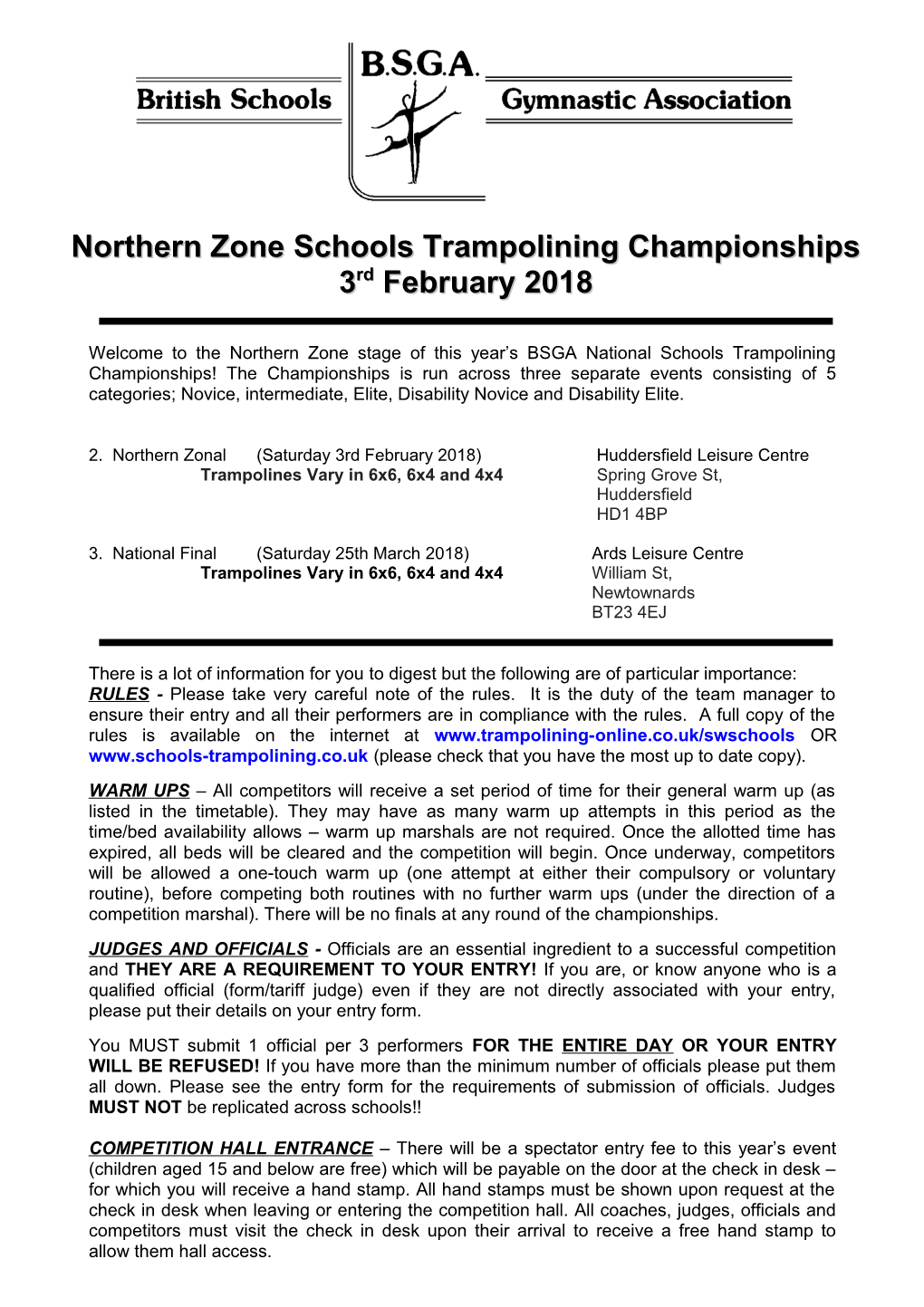 Northern Zone Schools Trampolining Championships