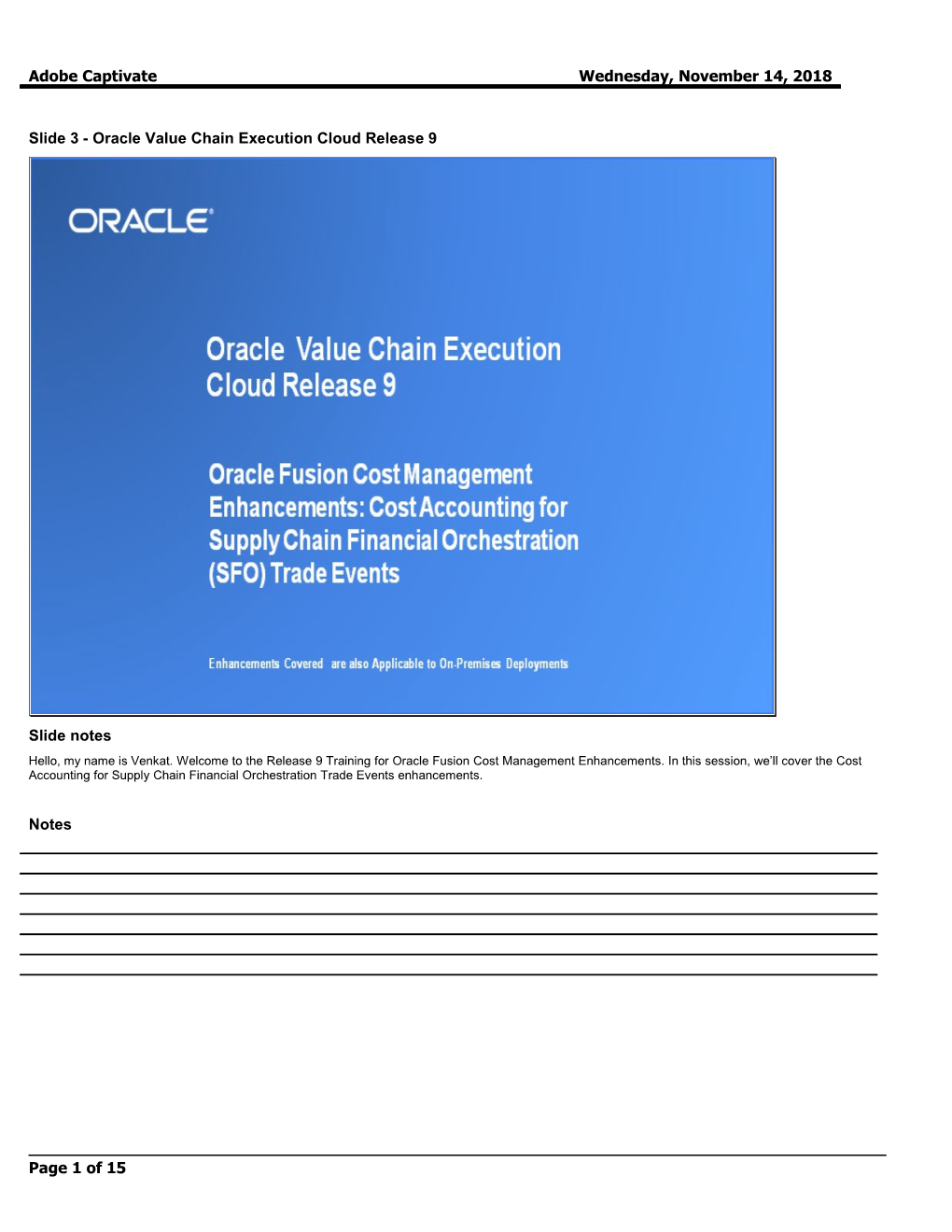 Slide 3 - Oracle Value Chain Execution Cloud Release 9