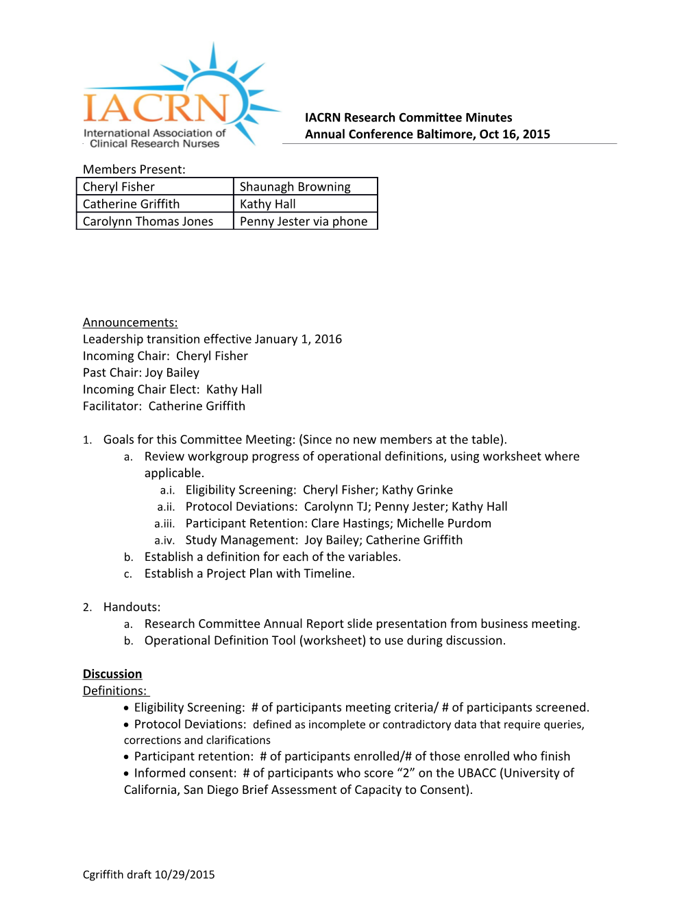 IACRN Research Committee Minutes