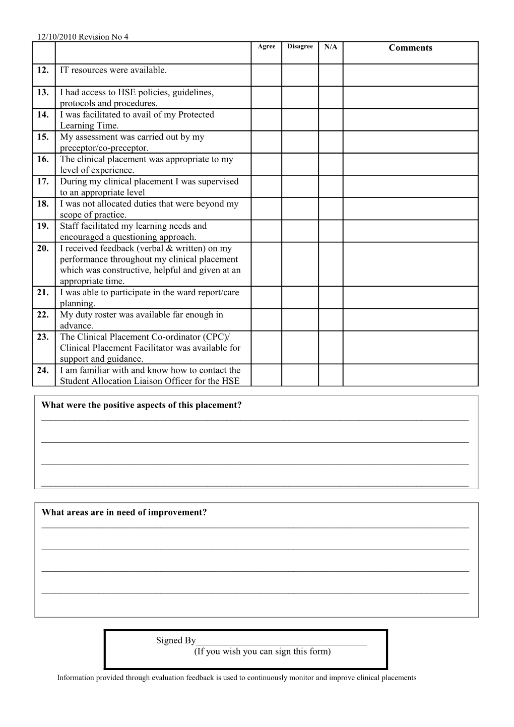 Clinical Placement Evaluation Form